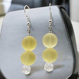 Yellow Sea Glass Drop Earrings | Handmade